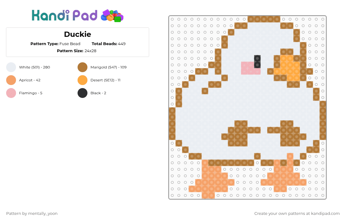 Duckie - Fuse Bead Pattern by mentally_yoon on Kandi Pad - white,tan