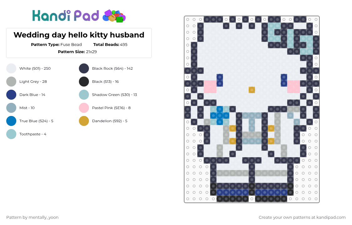 Wedding day hello kitty husband - Fuse Bead Pattern by mentally_yoon on Kandi Pad - white,purple