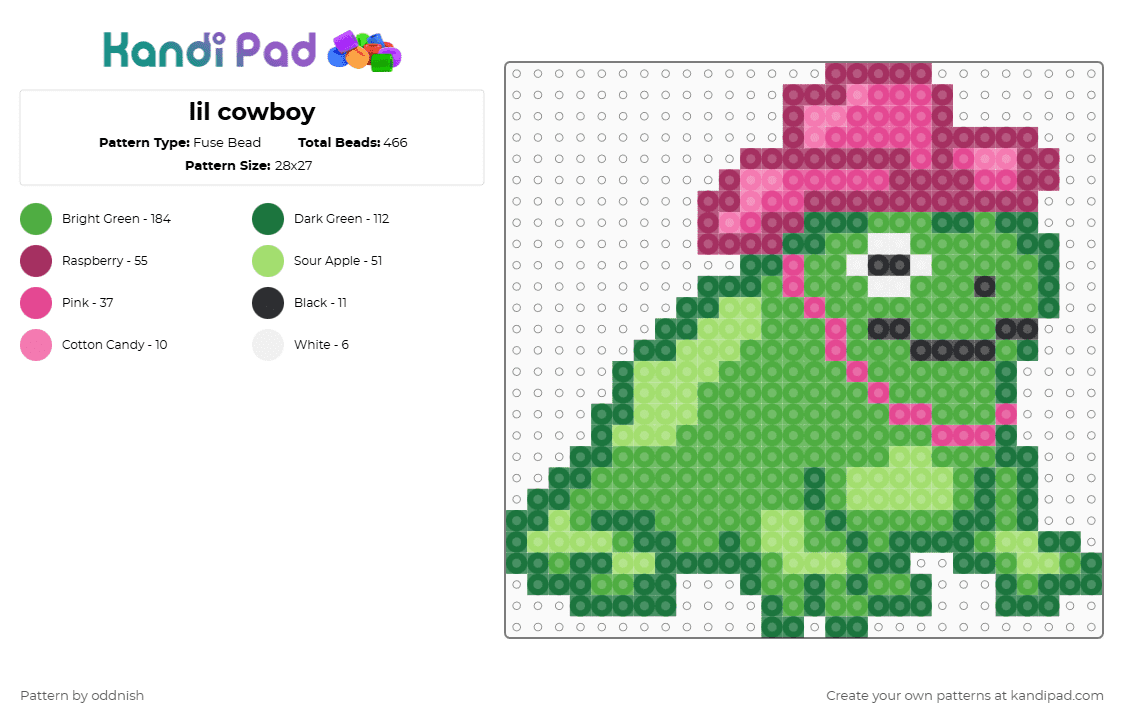 lil cowboy - Fuse Bead Pattern by oddnish on Kandi Pad - green,frog,cowboy