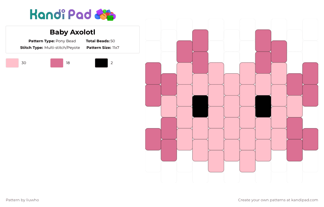 Baby Axolotl - Pony Bead Pattern by liuwho on Kandi Pad - pink,axolotl,baby,animal