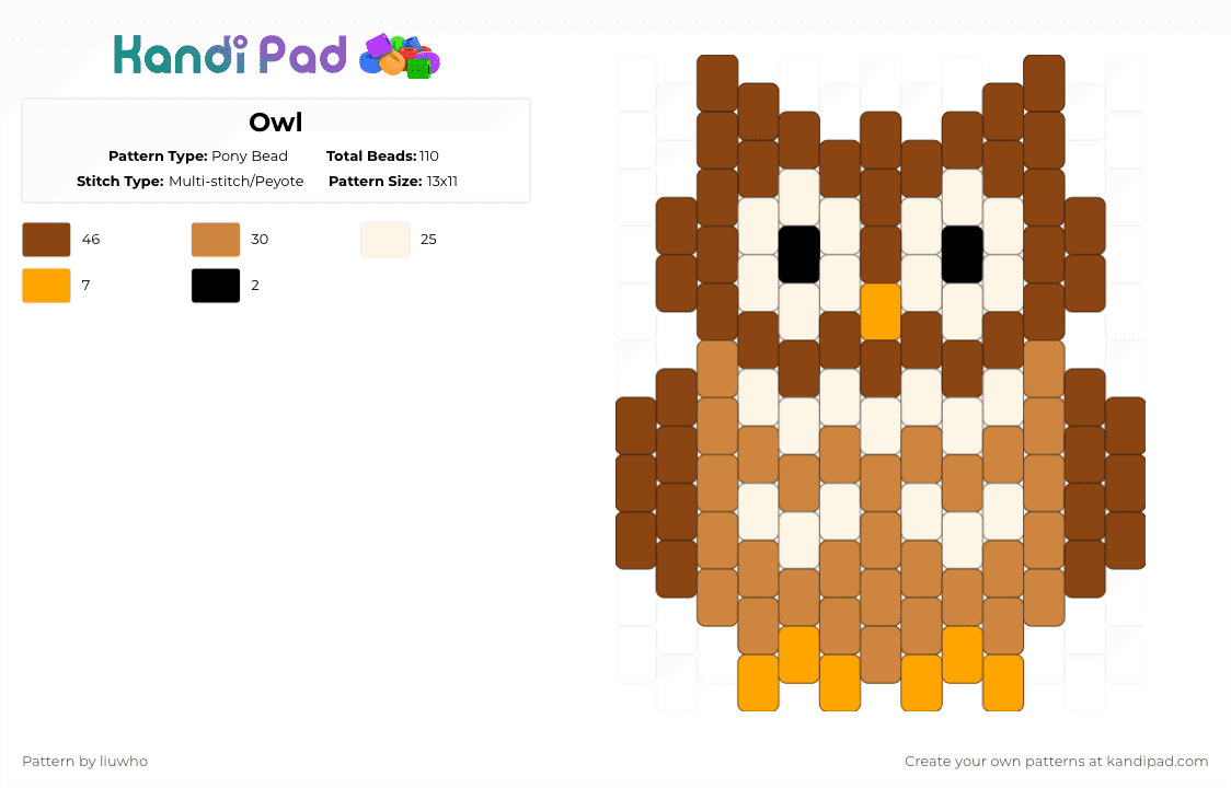 Owl - Pony Bead Pattern by liuwho on Kandi Pad - red,orange