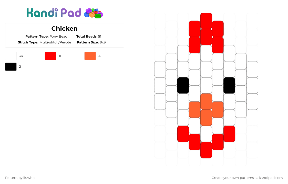Chicken - Pony Bead Pattern by liuwho on Kandi Pad - white,orange,red