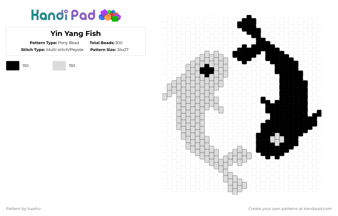 Yin Yang Fish - Pony Bead Pattern by liuwho on Kandi Pad - black,white