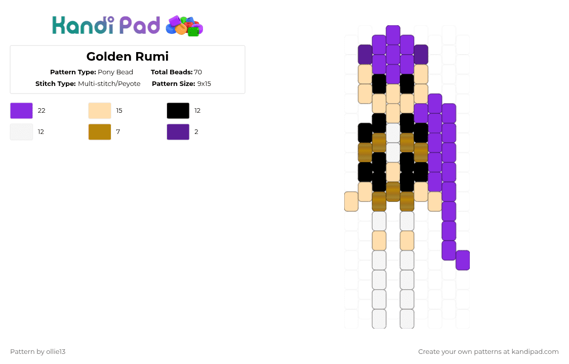 Golden Rumi Patterns Golden Rumi Pony Bead Pattern - Kandi Pad | Kandi Patterns, Fuse Bead ...