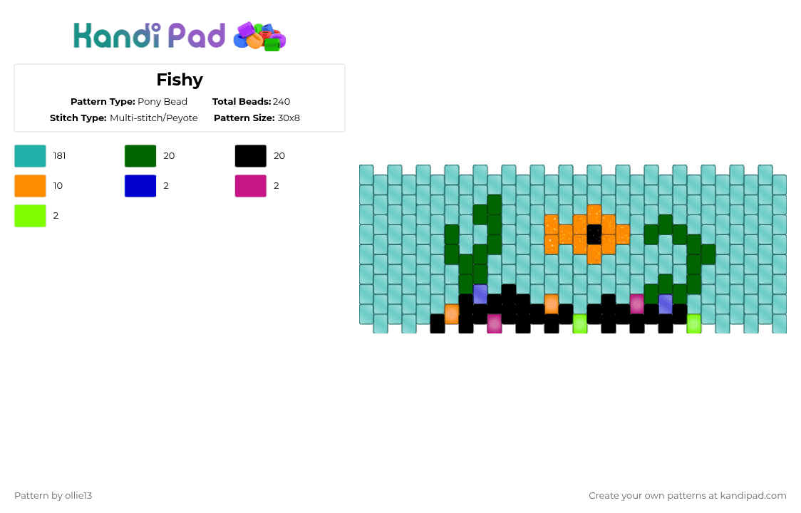 Happy little fishy - Pony Bead Pattern by ollie13 on Kandi Pad - teal