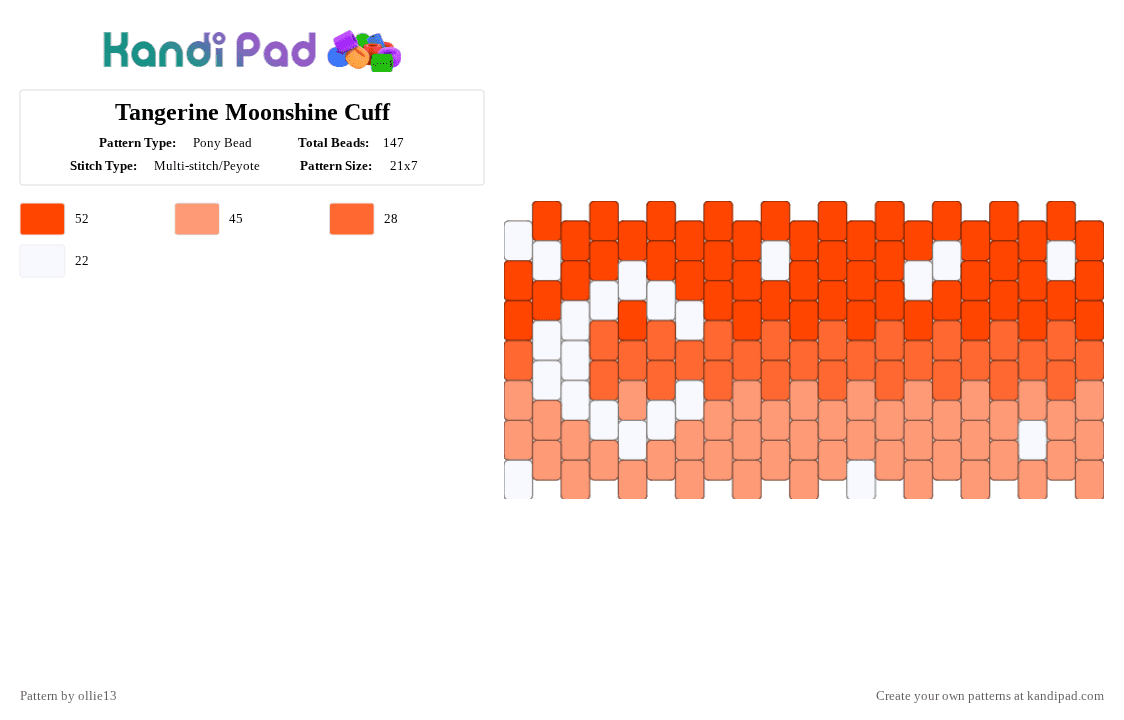 Tangerine Moonshine Cuff - Pony Bead Pattern by ollie13 on Kandi Pad - red,orange
