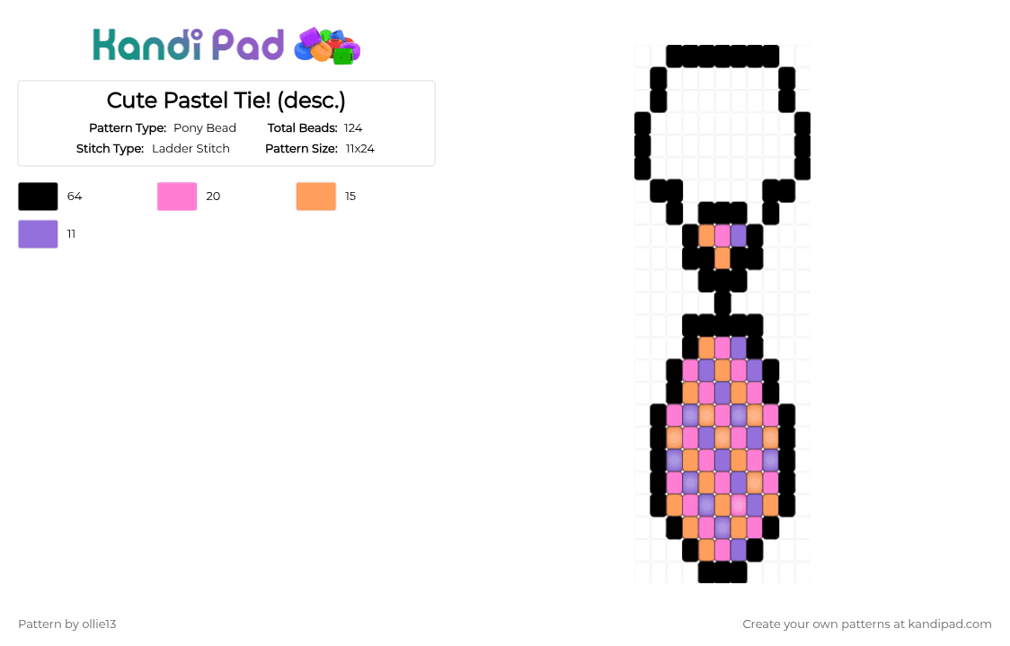 Cute Pastel Tie! (desc.) - Pony Bead Pattern by ollie13 on Kandi Pad - orange,pink,glow,blue,purple,tie