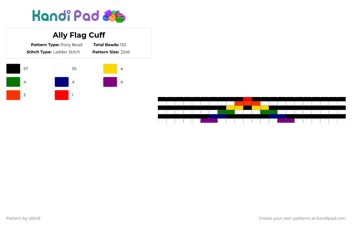Ally Color Patterns Ally Flag Cuff Pony Bead Pattern - Kandi Pad | Kandi Patterns, Fuse ...