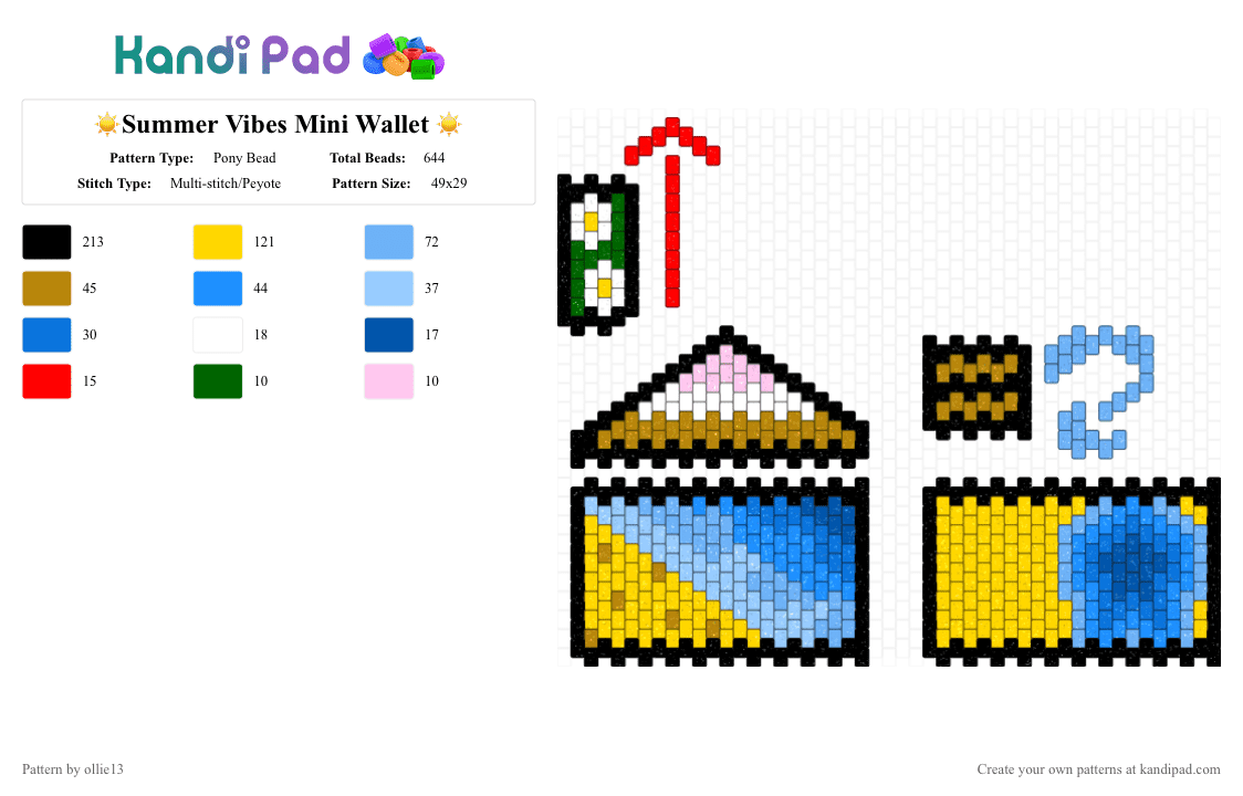☀️Summer Vibes Mini Wallet ☀️ - Pony Bead Pattern by ollie13 on Kandi Pad - yellow,light blue