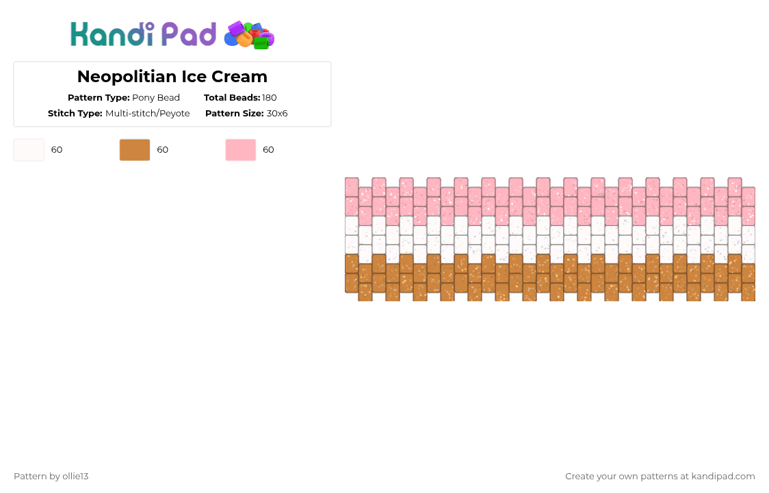 Neopolitian Ice Cream - Pony Bead Pattern by ollie13 on Kandi Pad - orange,pink