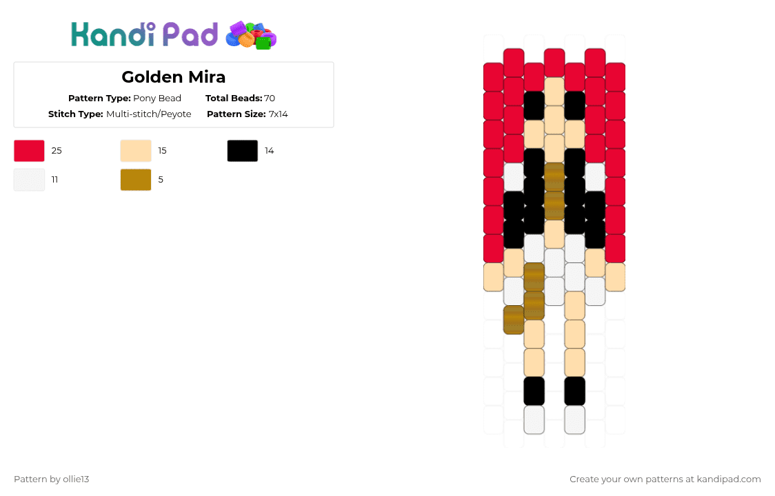Golden Mira - Pony Bead Pattern by ollie13 on Kandi Pad - beige, red