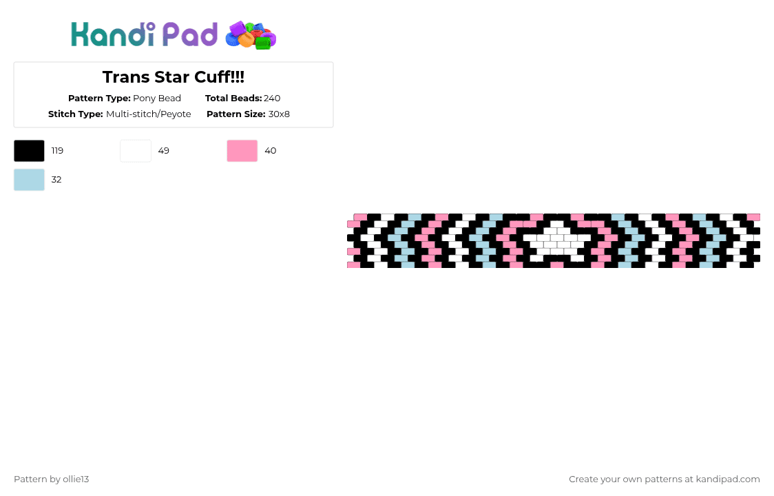 Trans Star Cuff!!! - Pony Bead Pattern by ollie13 on Kandi Pad - light blue,pink