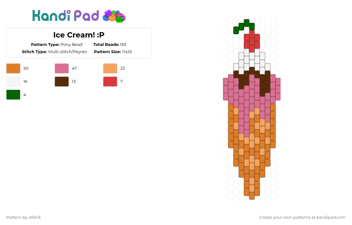 Ice Cream! :P - Pony Bead Pattern by ollie13 on Kandi Pad - pink,orange,cotdicecream