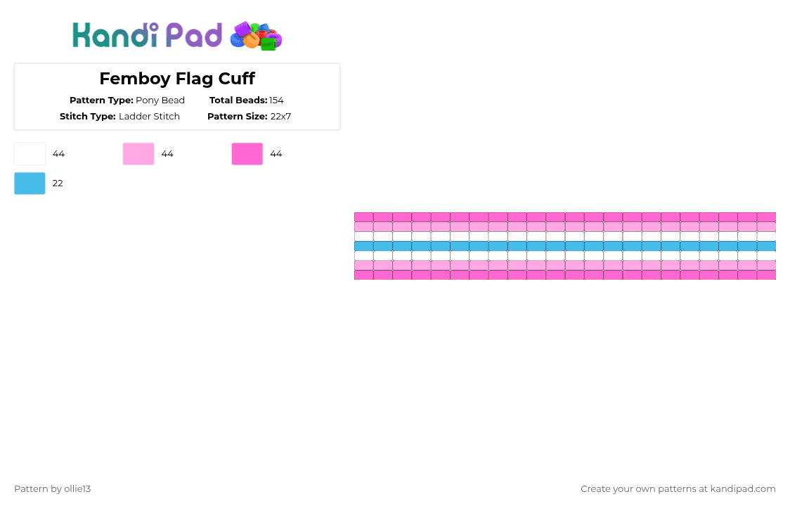 Femboy Flag Cuff - Pony Bead Pattern by ollie13 on Kandi Pad - pink