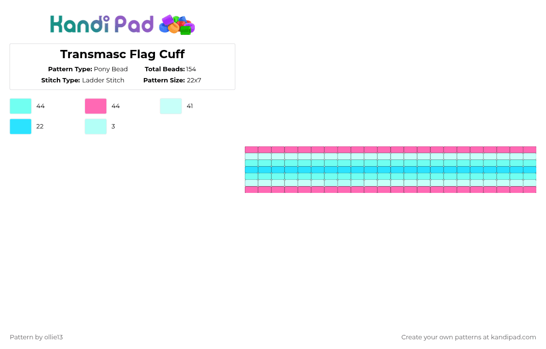 Transmasc Flag Cuff - Pony Bead Pattern by ollie13 on Kandi Pad - light blue,pink
