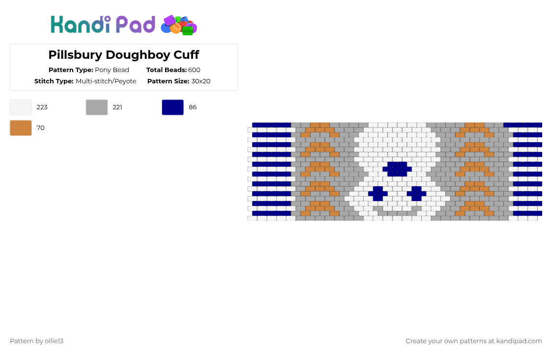 Pillsbury Doughboy Cuff - Pony Bead Pattern by ollie13 on Kandi Pad - beige