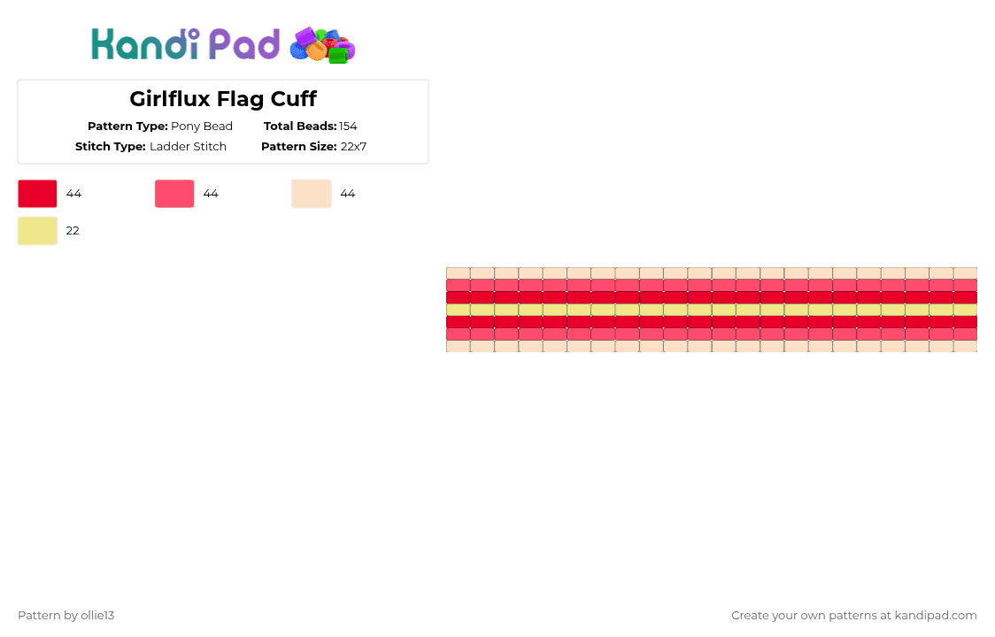 Girlflux Flag Cuff - Pony Bead Pattern by ollie13 on Kandi Pad - red