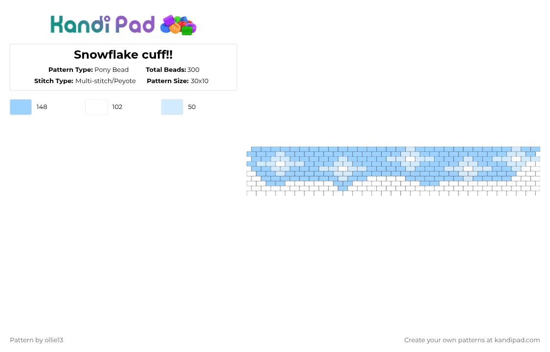 Snowflake Cuff!! - Pony Bead Pattern by ollie13 on Kandi Pad - light blue,white,cotdwinterwonderland