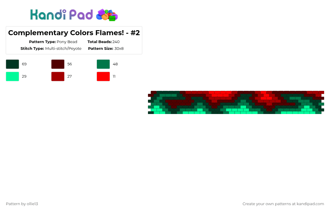 Complementary Colors Flames! - #2 - Pony Bead Pattern by ollie13 on Kandi Pad - brown,green,cotdcomplementarycolors