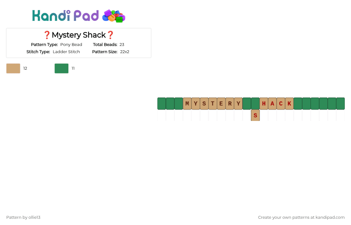 ❓Mystery Shack❓ - Pony Bead Pattern by ollie13 on Kandi Pad - green,beige,cotdmystery