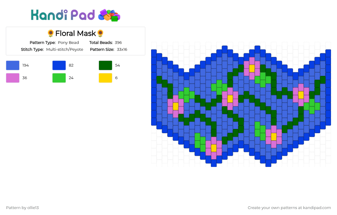 🌻Floral Mask🌻 - Pony Bead Pattern by ollie13 on Kandi Pad - blue