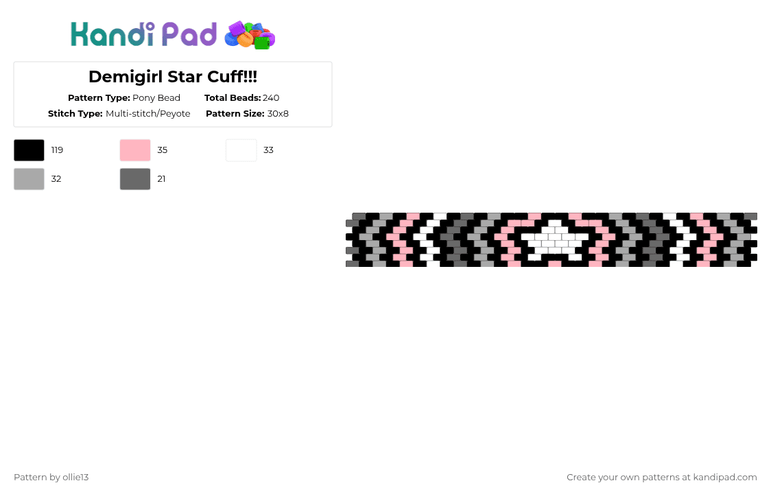 Demigirl Star Cuff!!! - Pony Bead Pattern by ollie13 on Kandi Pad - black,beige,pink