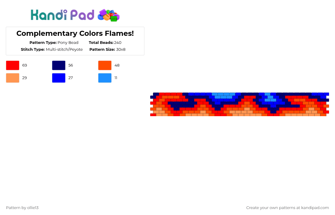 Complementary Colors Flames! - Pony Bead Pattern by ollie13 on Kandi Pad - red,orange,purple,cotdcomplementarycolors
