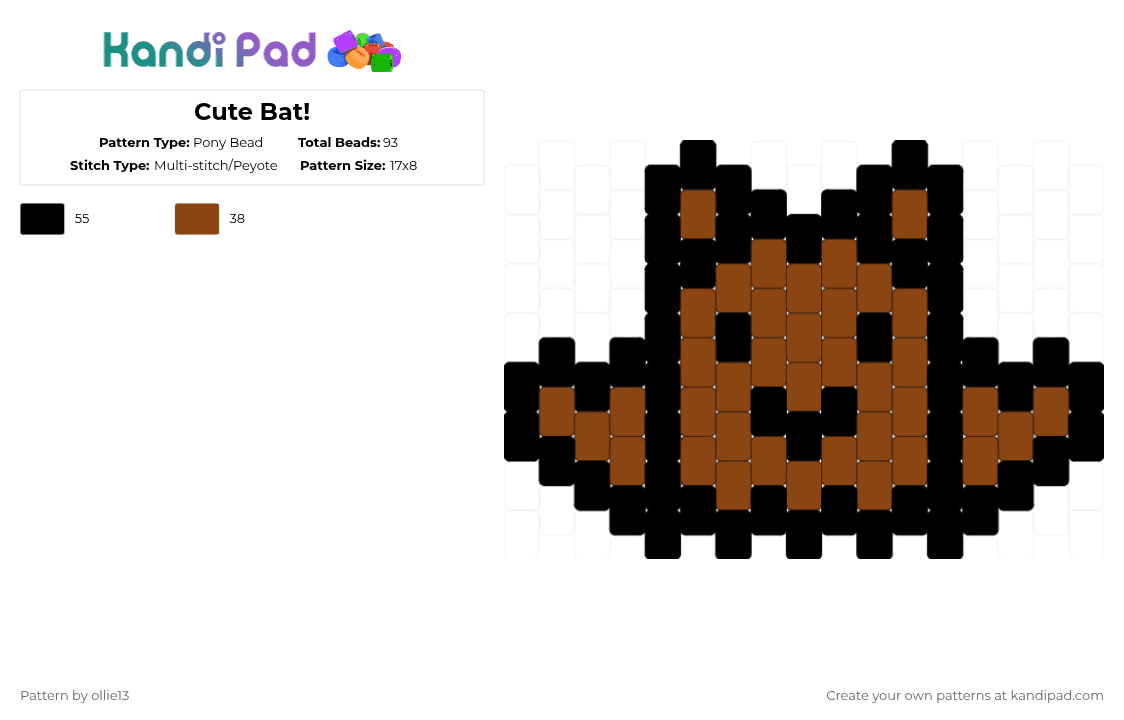 Cute Bat! - Pony Bead Pattern by ollie13 on Kandi Pad - black,red,cotdcuteanimals