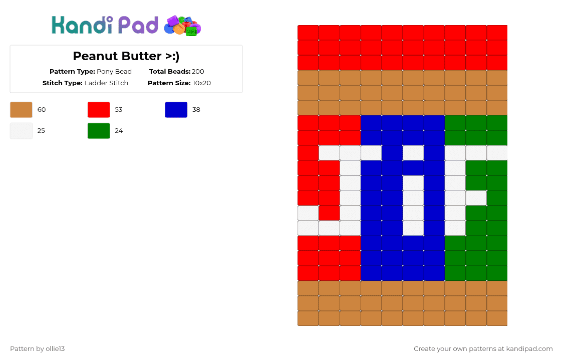Peanut Butter >:) - Pony Bead Pattern by ollie13 on Kandi Pad - red,orange