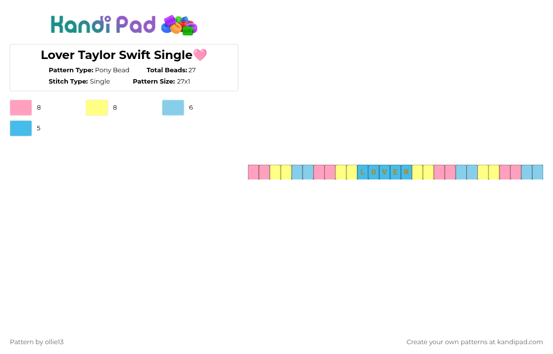 Lover Taylor Swift Single🩷 - Pony Bead Pattern by ollie13 on Kandi Pad - light blue