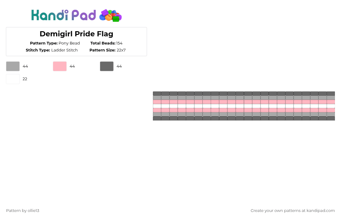 Demigirl Flag Cuff - Pony Bead Pattern by ollie13 on Kandi Pad - beige,pink,gray