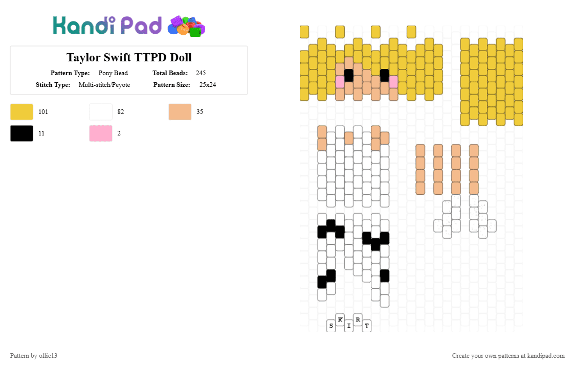 Taylor Swift TTPD Doll - Pony Bead Pattern by ollie13 on Kandi Pad - yellow