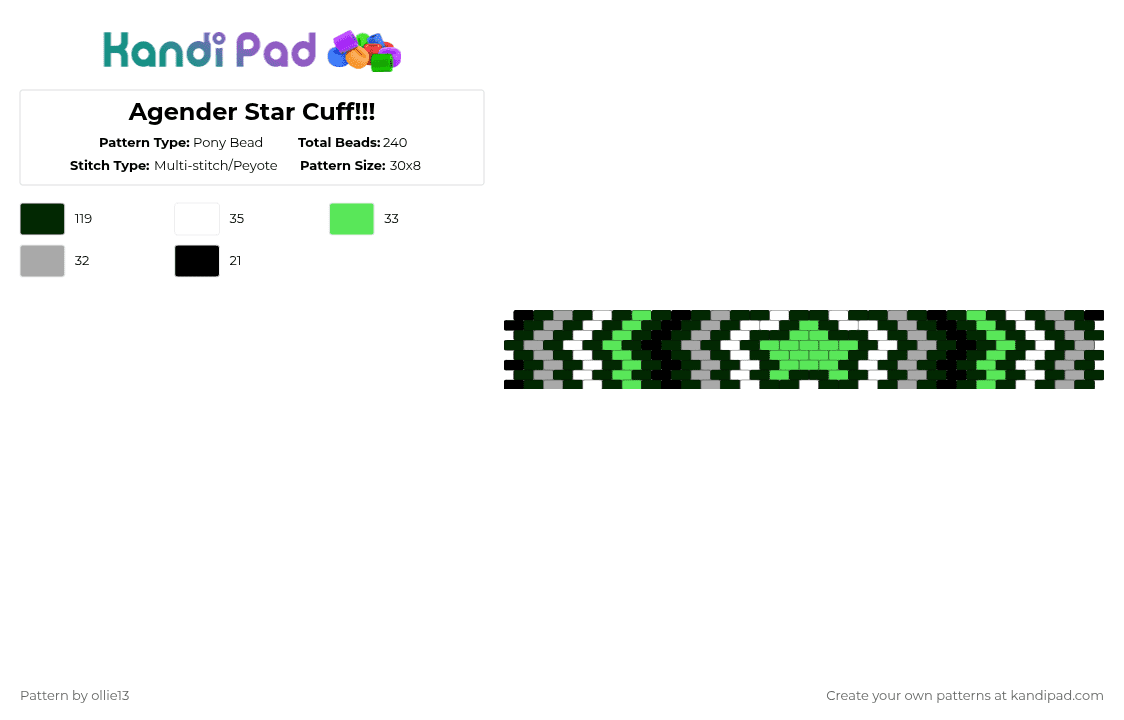 Agender Star Cuff!!! - Pony Bead Pattern by ollie13 on Kandi Pad - black,beige,green