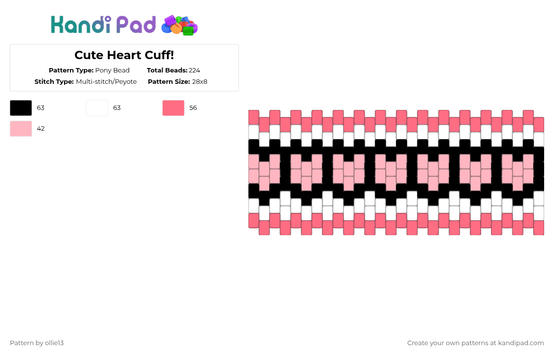Cute Heart Cuff! - Pony Bead Pattern by ollie13 on Kandi Pad - pink,red