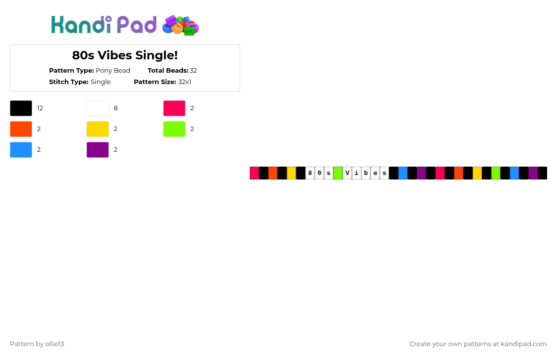 80s Vibes Single! - Pony Bead Pattern by ollie13 on Kandi Pad - red,cotd80svibe