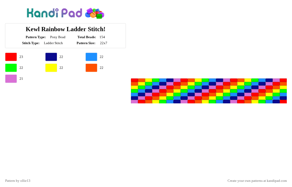 Kewl Rainbow Ladder Stitch! - Pony Bead Pattern by ollie13 on Kandi Pad - purple,green,orange,colorful