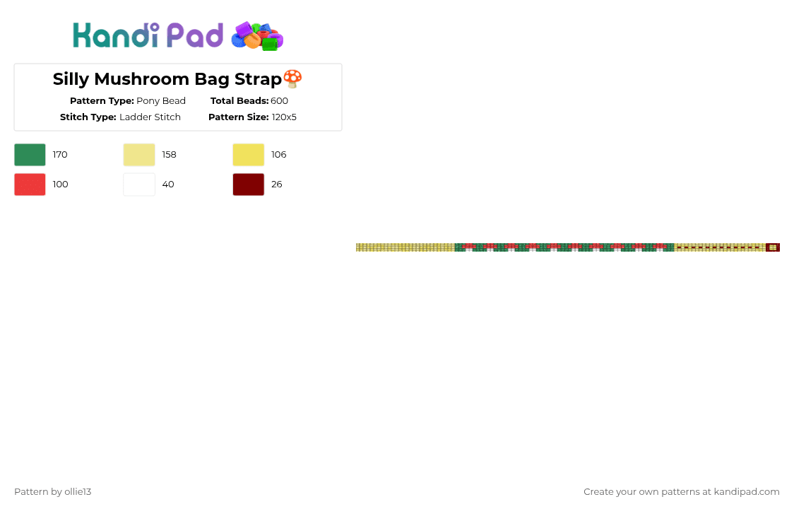 Silly Mushroom Bag Strap🍄 - Pony Bead Pattern by ollie13 on Kandi Pad - green,yellow