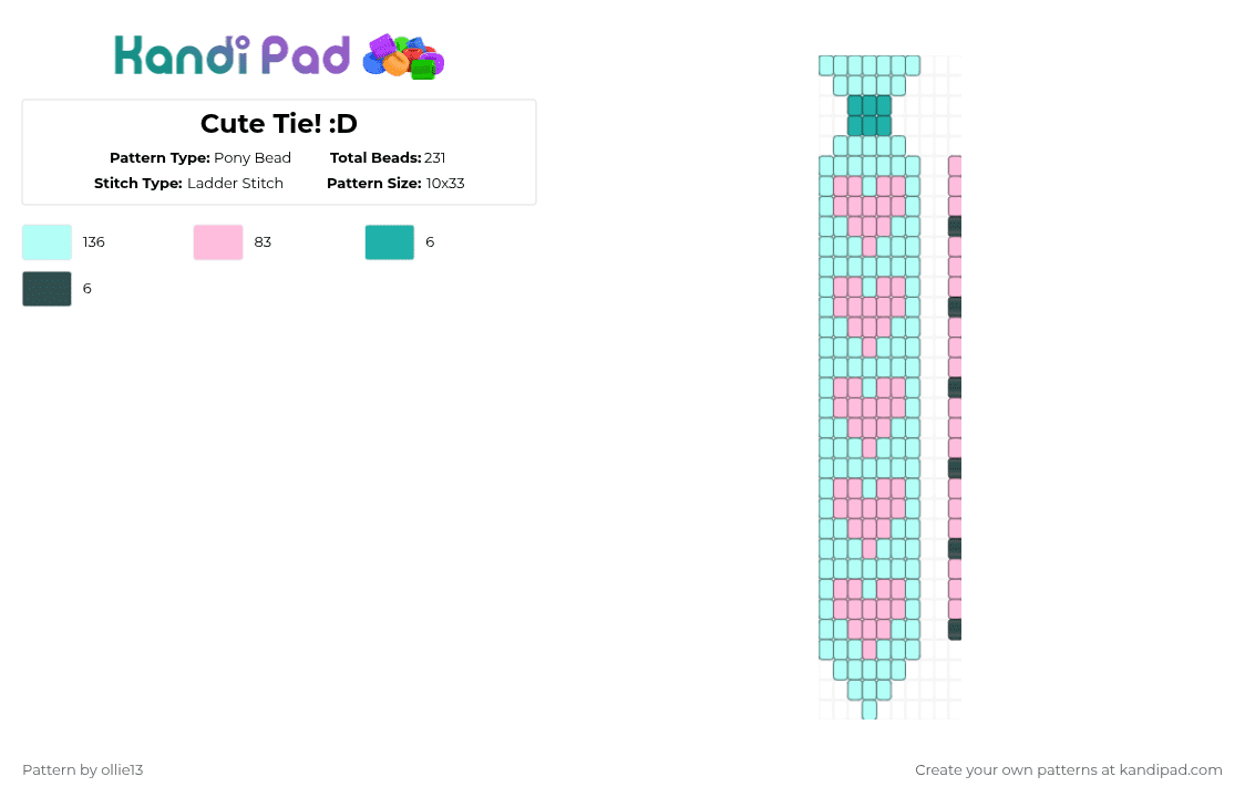 Cute Tie! :D - Pony Bead Pattern by ollie13 on Kandi Pad - pink,light blue