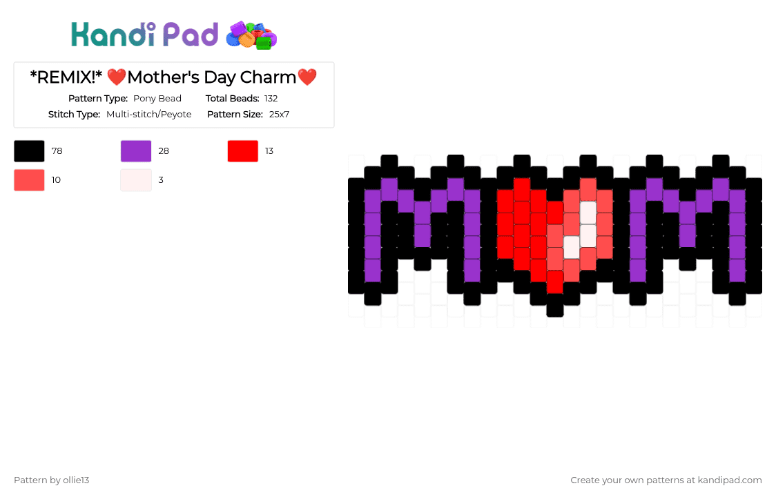 *REMIX!* ❤Mother\'s Day Charm❤ - Pony Bead Pattern by ollie13 on Kandi Pad - black, charm, gift, notmypattern, purple, red, remix, violet