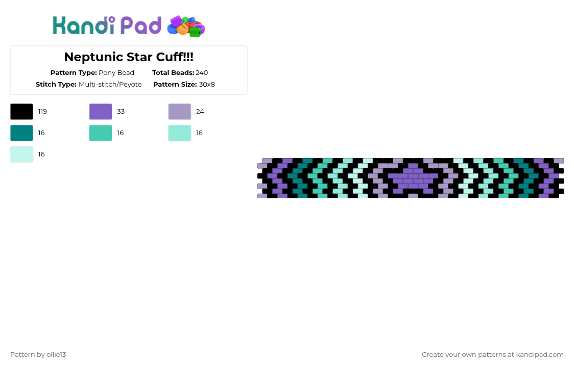 Neptunic Star Cuff!!! - Pony Bead Pattern by ollie13 on Kandi Pad - black,purple,teal,light blue
