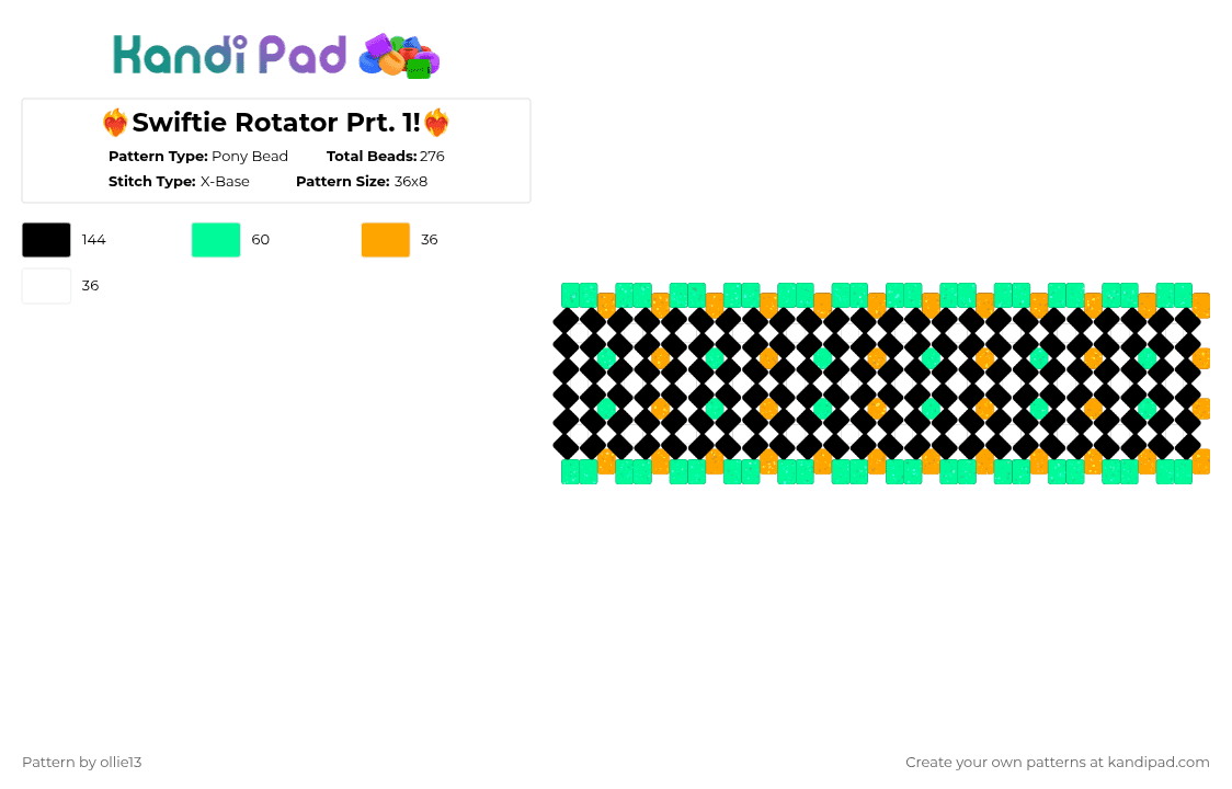 ❤‍🔥Swiftie Rotator Cuff Prt. 1!❤‍🔥 - Pony Bead Pattern by ollie13 on Kandi Pad - teal,orange