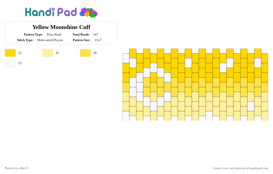 Yellow Moonshine Cuff - Pony Bead Pattern by ollie13 on Kandi Pad - yellow