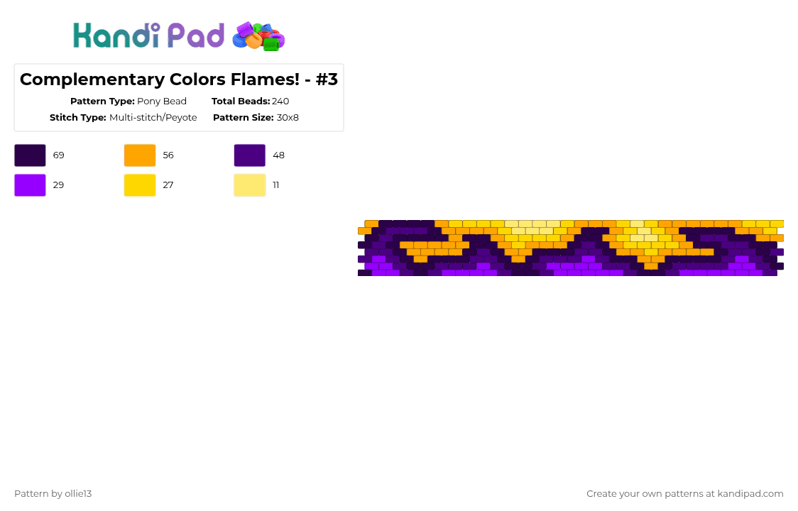 Complementary Colors Flames! - #3 - Pony Bead Pattern by ollie13 on Kandi Pad - purple,cotdcomplementarycolors