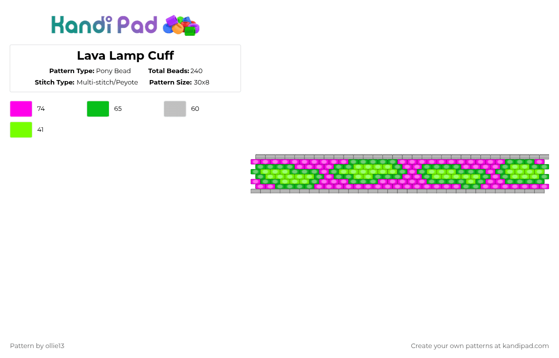Lava Lamp Cuff - Pony Bead Pattern by ollie13 on Kandi Pad - green,cotdlamps