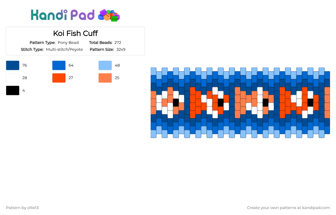 Koi Fish Cuff - Pony Bead Pattern by ollie13 on Kandi Pad - blue,cotdfishing