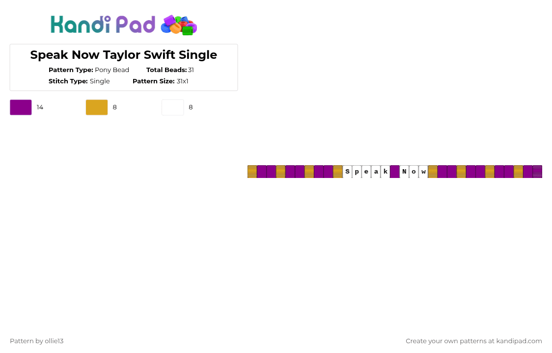 Speak Now Taylor Swift Single💜 - Pony Bead Pattern by ollie13 on Kandi Pad - orange,pink