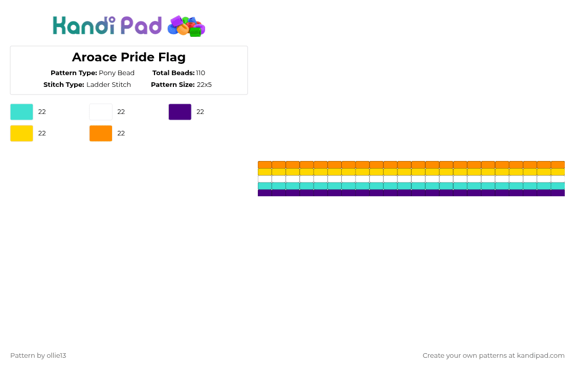 Aroace Flag Cuff - Pony Bead Pattern by ollie13 on Kandi Pad - light blue,purple,yellow,orange