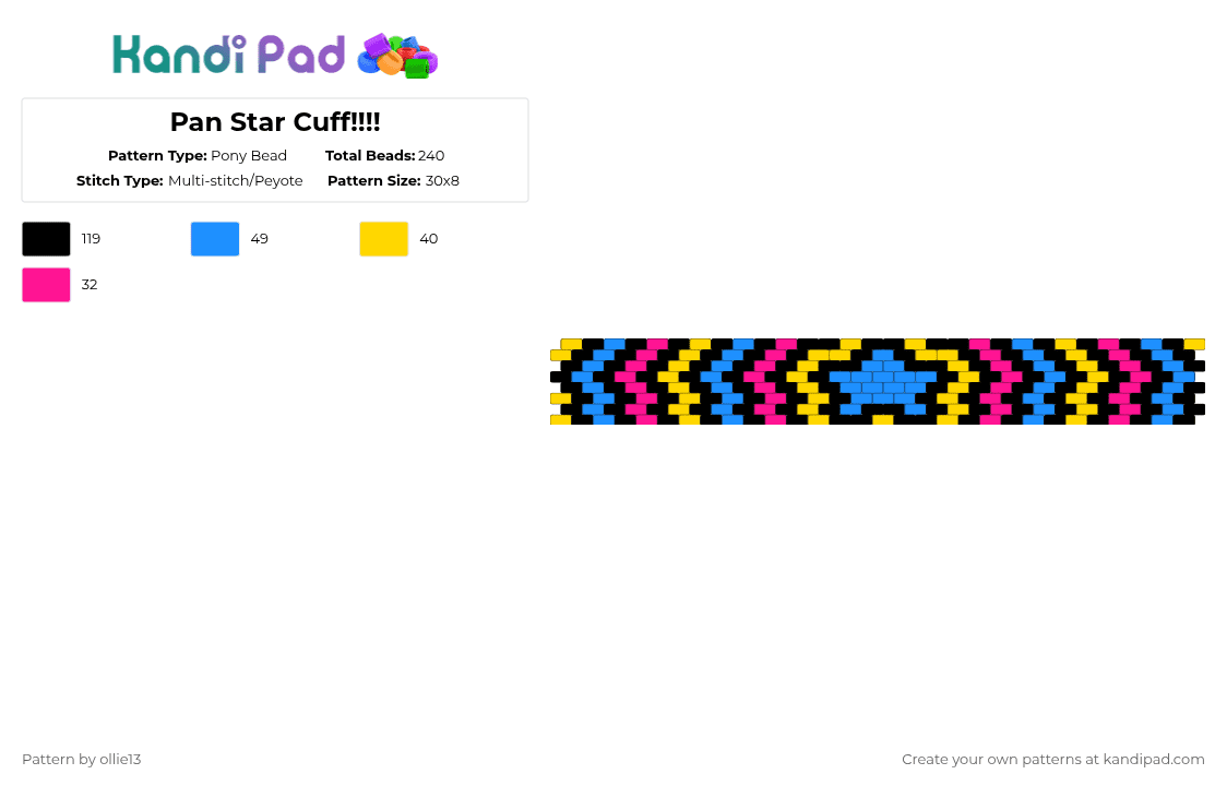 Pan Star Cuff!!!! - Pony Bead Pattern by ollie13 on Kandi Pad - light blue,yellow