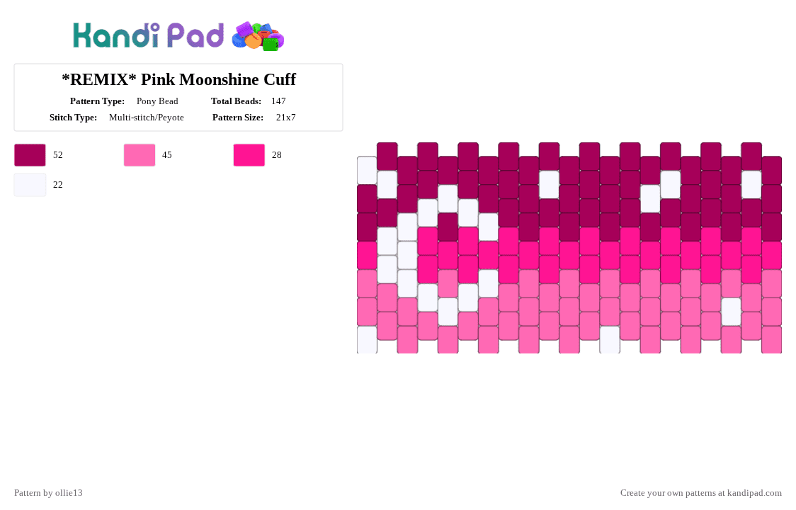 *REMIX* Pink Moonshine Cuff - Pony Bead Pattern by ollie13 on Kandi Pad - pink