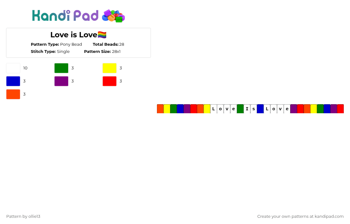🏳‍🌈Love is Love🏳‍🌈 - Pony Bead Pattern by ollie13 on Kandi Pad - red